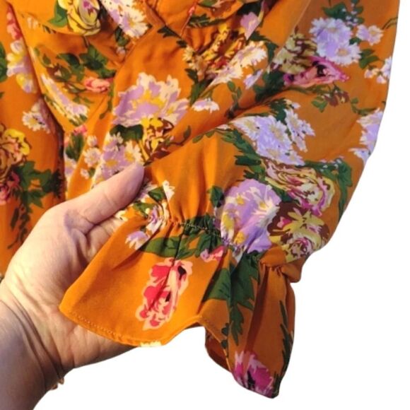 Milk & Honey Rustic Floral Lace Up Ruffled Long Sleeve Crop Blouse Large NWOT - Picture 9 of 15